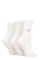 Ladies 3 Pair SOCKSHOP Wildfeet Mid Length Frill Top Embroidered Socks - White Heart