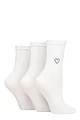 Women's 3 Pair SOCKSHOP Wildfeet Mid Length Frill Top Embroidered Socks - White Heart