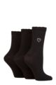 Ladies 3 Pair SOCKSHOP Wildfeet Mid Length Frill Top Embroidered Socks - Black Heart