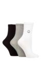 Ladies 3 Pair SOCKSHOP Wildfeet Mid Length Frill Top Embroidered Socks - White / Grey / Black Smiley