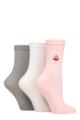 Ladies 3 Pair SOCKSHOP Wildfeet Mid Length Frill Top Embroidered Socks - Mushroom