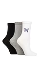 Women's 3 Pair SOCKSHOP Wildfeet Mid Length Frill Top Embroidered Socks - Butterfly