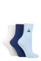 Ladies 3 Pair SOCKSHOP Wildfeet Embroidered Ribbed Socks - Blue Cherry