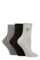 Ladies 3 Pair SOCKSHOP Wildfeet Embroidered Ribbed Socks - Grey / Black / Charcoal Leaf