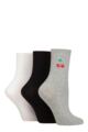 Ladies 3 Pair SOCKSHOP Wildfeet Embroidered Ribbed Socks - Black / White / Grey Cherry