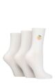 Ladies 3 Pair SOCKSHOP Wildfeet Embroidered Ribbed Socks - White Peaches