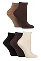 Women's 5 Pair SOCKSHOP Plain and Patterned Bamboo Anklet Socks - Plain Cocoa