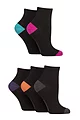Women's 5 Pair SOCKSHOP Plain and Patterned Bamboo Anklet Socks - Heel & Toe Black Bright