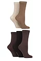 Women's 5 Pair SOCKSHOP Plain, Patterned and Striped Bamboo Socks - Plain Cocoa Mix