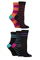 Women's 5 Pair SOCKSHOP Plain, Patterned and Striped Bamboo Socks - Stripe Bright