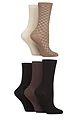 Women's 5 Pair SOCKSHOP Plain, Patterned and Striped Bamboo Socks - Texture Cocoa