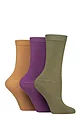 Women's 3 Pair SOCKSHOP Patterned Plain and Striped Bamboo Socks - Plain Wild Terrain