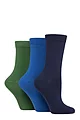Women's 3 Pair SOCKSHOP Patterned Plain and Striped Bamboo Socks - Plain Cobalt Energy