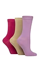 Women's 3 Pair SOCKSHOP Patterned Plain and Striped Bamboo Socks - Plain Magenta Muse