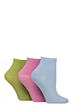 Women's 3 Pair SOCKSHOP Plain and Patterned Bamboo Ankle Socks - Plain Ocean View