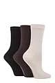 Women's 3 Pair SOCKSHOP Patterned Plain and Striped Bamboo Socks - Black / Cocoa / Biscuit Plain