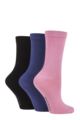 Ladies 3 Pair SOCKSHOP Patterned Plain and Striped Bamboo Socks - Black / Dark Denim / Dusky Pink Plain