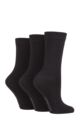 Ladies 3 Pair SOCKSHOP Patterned Plain and Striped Bamboo Socks - Black Plain