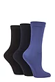 Women's 3 Pair SOCKSHOP Patterned Plain and Striped Bamboo Socks - Black / Navy / Denim Plain