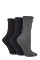 Ladies 3 Pair SOCKSHOP Patterned Plain and Striped Bamboo Socks - Black / Navy / Grey Plain
