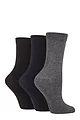 Women's 3 Pair SOCKSHOP Patterned Plain and Striped Bamboo Socks - Black / Navy / Grey Plain