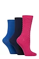 Women's 3 Pair SOCKSHOP Patterned Plain and Striped Bamboo Socks - Textured Cobalt Energy