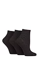 Women's 3 Pair SOCKSHOP Plain and Patterned Bamboo Ankle Socks - Textured Black