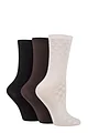 Women's 3 Pair SOCKSHOP Patterned Plain and Striped Bamboo Socks - Black / Cocoa / Biscuit Textured