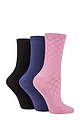 Women's 3 Pair SOCKSHOP Patterned Plain and Striped Bamboo Socks - Black / Dark Denim / Dusky Pink Textured