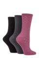 Ladies 3 Pair SOCKSHOP Patterned Plain and Striped Bamboo Socks - Black / Grey / Damson Textured