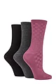 Women's 3 Pair SOCKSHOP Patterned Plain and Striped Bamboo Socks - Black / Grey / Damson Textured