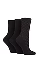 Women's 3 Pair SOCKSHOP Patterned Plain and Striped Bamboo Socks - Black Textured