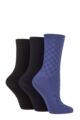 Ladies 3 Pair SOCKSHOP Patterned Plain and Striped Bamboo Socks - Black / Navy / Denim Textured