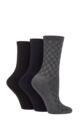 Ladies 3 Pair SOCKSHOP Patterned Plain and Striped Bamboo Socks - Black / Navy / Grey Textured
