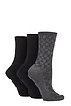 Women's 3 Pair SOCKSHOP Patterned Plain and Striped Bamboo Socks - Black / Navy / Grey Textured