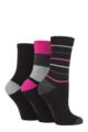 Ladies 3 Pair SOCKSHOP Patterned Plain and Striped Bamboo Socks - Black / Grey / Pink Striped