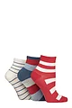 Women's 3 Pair SOCKSHOP Plain and Patterned Bamboo Ankle Socks - Striped Nautical