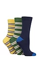 Women's 3 Pair SOCKSHOP Patterned Plain and Striped Bamboo Socks - Striped Cobalt Energy