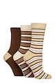 Women's 3 Pair SOCKSHOP Patterned Plain and Striped Bamboo Socks - Striped Fresh Coffee