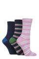 Women's 3 Pair SOCKSHOP Patterned Plain and Striped Bamboo Socks - Striped Magenta Muse