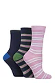 Women's 3 Pair SOCKSHOP Patterned Plain and Striped Bamboo Socks - Striped Magenta Muse