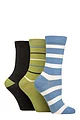 Women's 3 Pair SOCKSHOP Patterned Plain and Striped Bamboo Socks - Spanish Moss Stripe