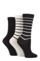 Ladies 3 Pair SOCKSHOP Patterned Plain and Striped Bamboo Socks - Black Striped