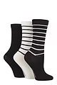 Women's 3 Pair SOCKSHOP Patterned Plain and Striped Bamboo Socks - Black Striped