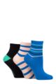 Ladies 3 Pair SOCKSHOP Patterned Bamboo Ankle Socks - Fresh Brights Striped