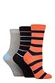 Women's 3 Pair SOCKSHOP Patterned Plain and Striped Bamboo Socks - Navy / Rust / Silver Stripe