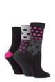 Ladies 3 Pair SOCKSHOP Patterned Plain and Striped Bamboo Socks - Black / Grey / Pink Patterned