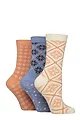 Women's 3 Pair SOCKSHOP Patterned Plain and Striped Bamboo Socks - Patterned Crisp Winter