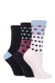 Ladies 3 Pair SOCKSHOP Patterned Plain and Striped Bamboo Socks - Navy / Mauve Patterned