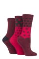 Ladies 3 Pair SOCKSHOP Patterned Plain and Striped Bamboo Socks - Ruby Red Patterned